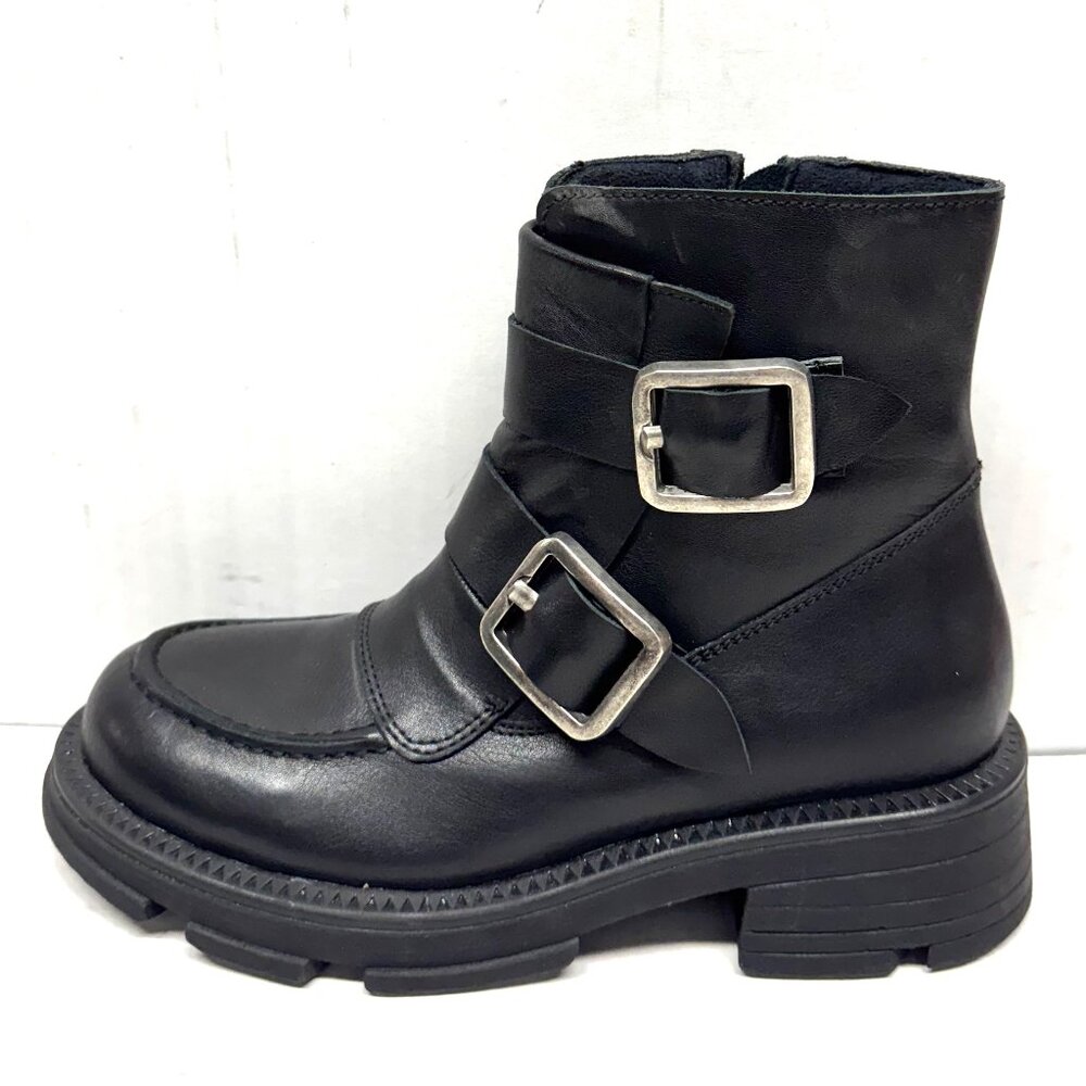 MIZ MOOZ LEATHER BOOTS BUCKLE SIDE ZIPPER BLACK 37EU / 7US NEW # Z-233 - Picture 4 of 5